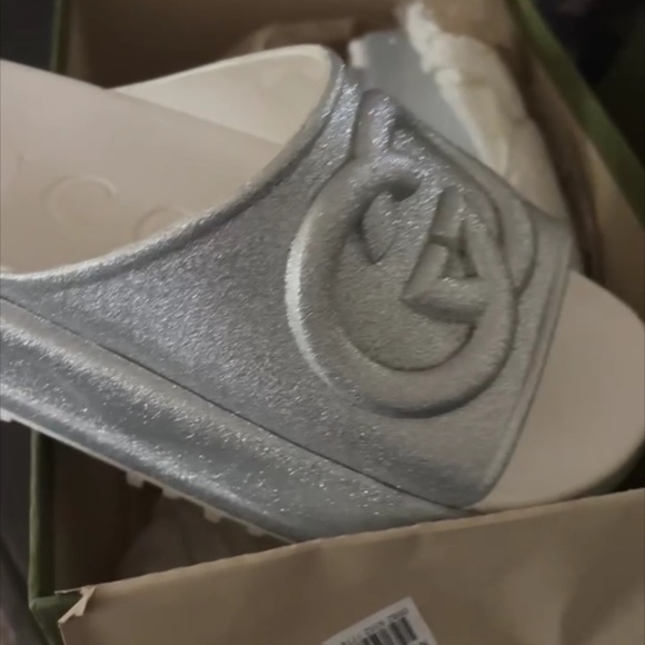 Gucci Silver Slide Sandals